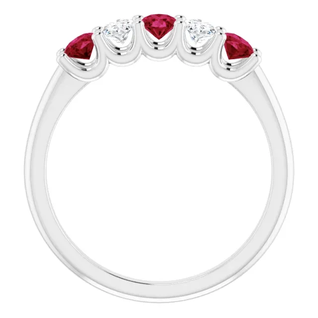 14KT GOLD 0.96 CTW RUBY & 0.50 CTW DIAMOND OVAL 5 STONE BAND