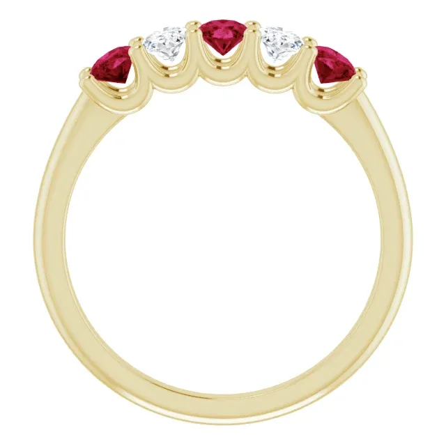 14KT GOLD 0.96 CTW RUBY & 0.50 CTW DIAMOND OVAL 5 STONE BAND