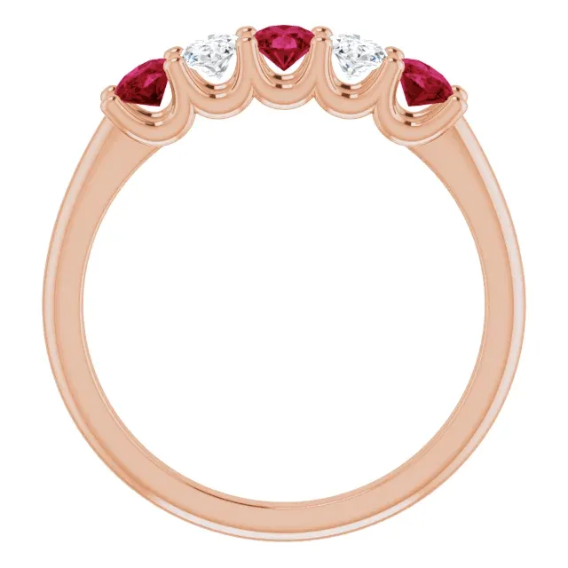 14KT GOLD 0.96 CTW RUBY & 0.50 CTW DIAMOND OVAL 5 STONE BAND