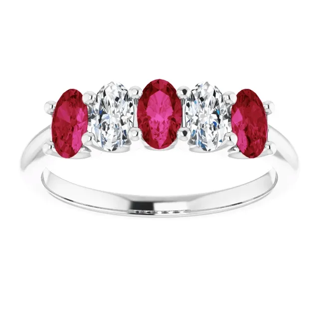 14KT GOLD 0.96 CTW RUBY & 0.50 CTW DIAMOND OVAL 5 STONE BAND