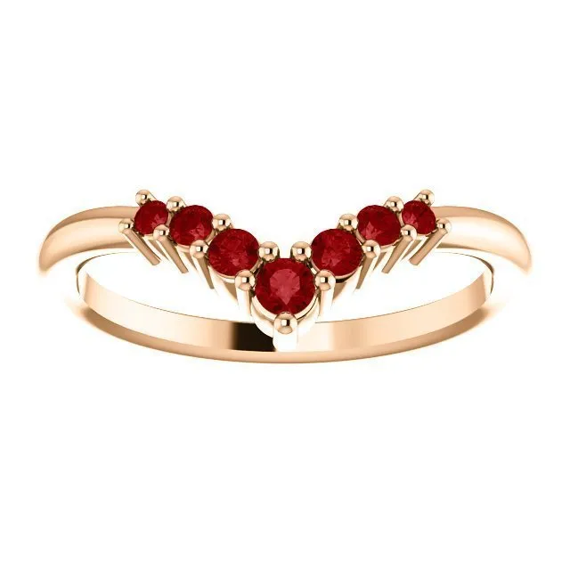 14KT GOLD 1/4 CTW GENUINE ROUND RUBY GRADUATED "V" RING