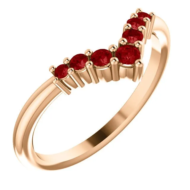 14KT GOLD 1/4 CTW GENUINE ROUND RUBY GRADUATED "V" RING