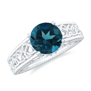 1.50 CT London Blue Topaz Celtic Solitaire Band with Diamond