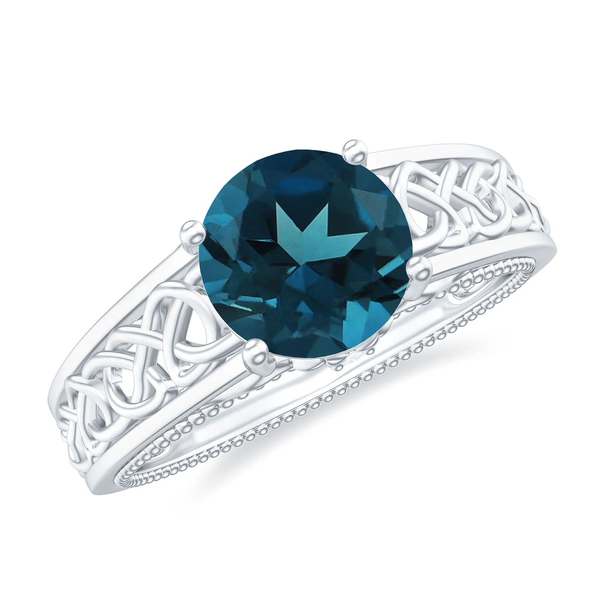 1.50 CT London Blue Topaz Celtic Solitaire Band with Diamond