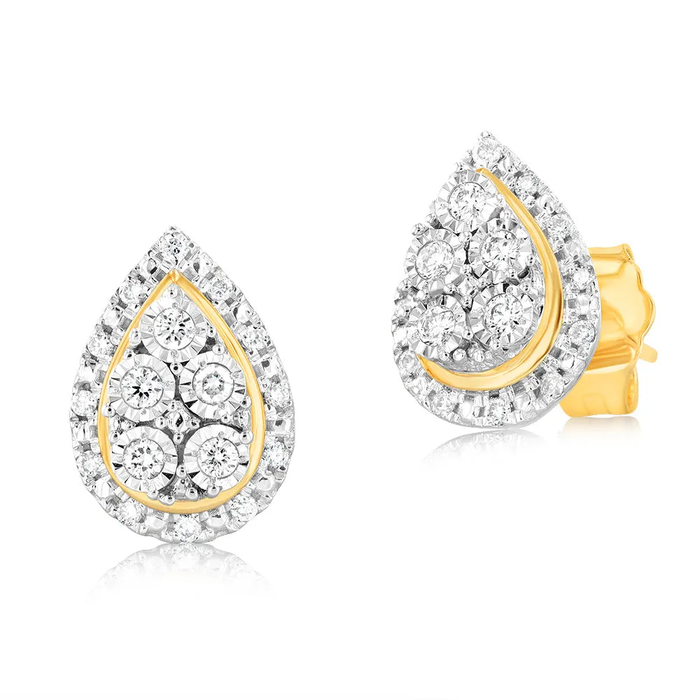 1/6 Carat Diamond Pear Stud Earrings in 9ct Yellow Gold