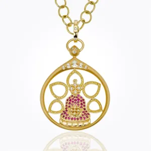 18K Buddha Pendant with ruby and diamond