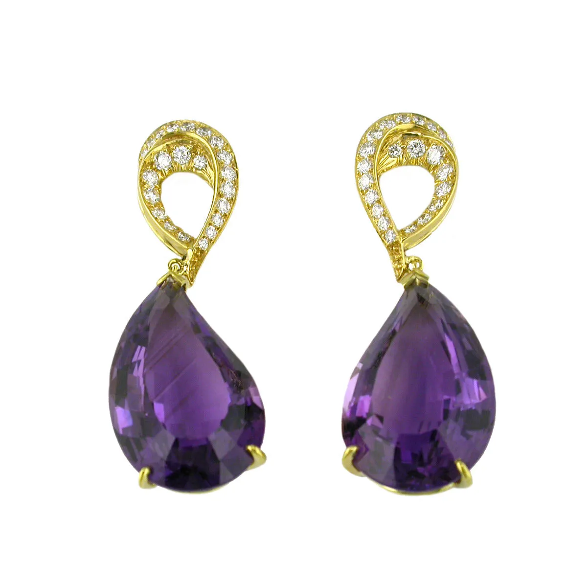 18K Yellow Gold Amethyst and Diamond Earrings