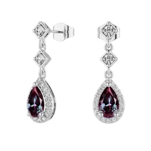 2 Ctw Pear Shaped Alexandrite Moissanite Pave Drop Earrings