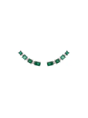 2.99ct Diamond Emerald 18K Gold Climber Earrings