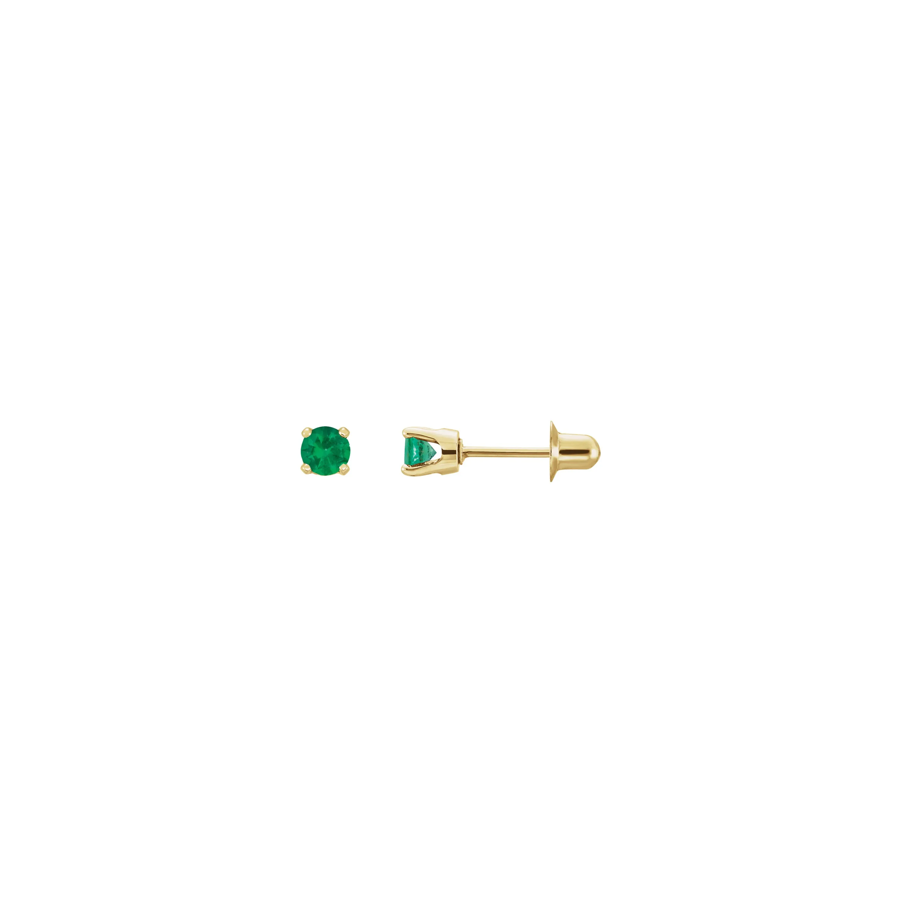 3 mm Round Natural Emerald Stud Earrings (14K)