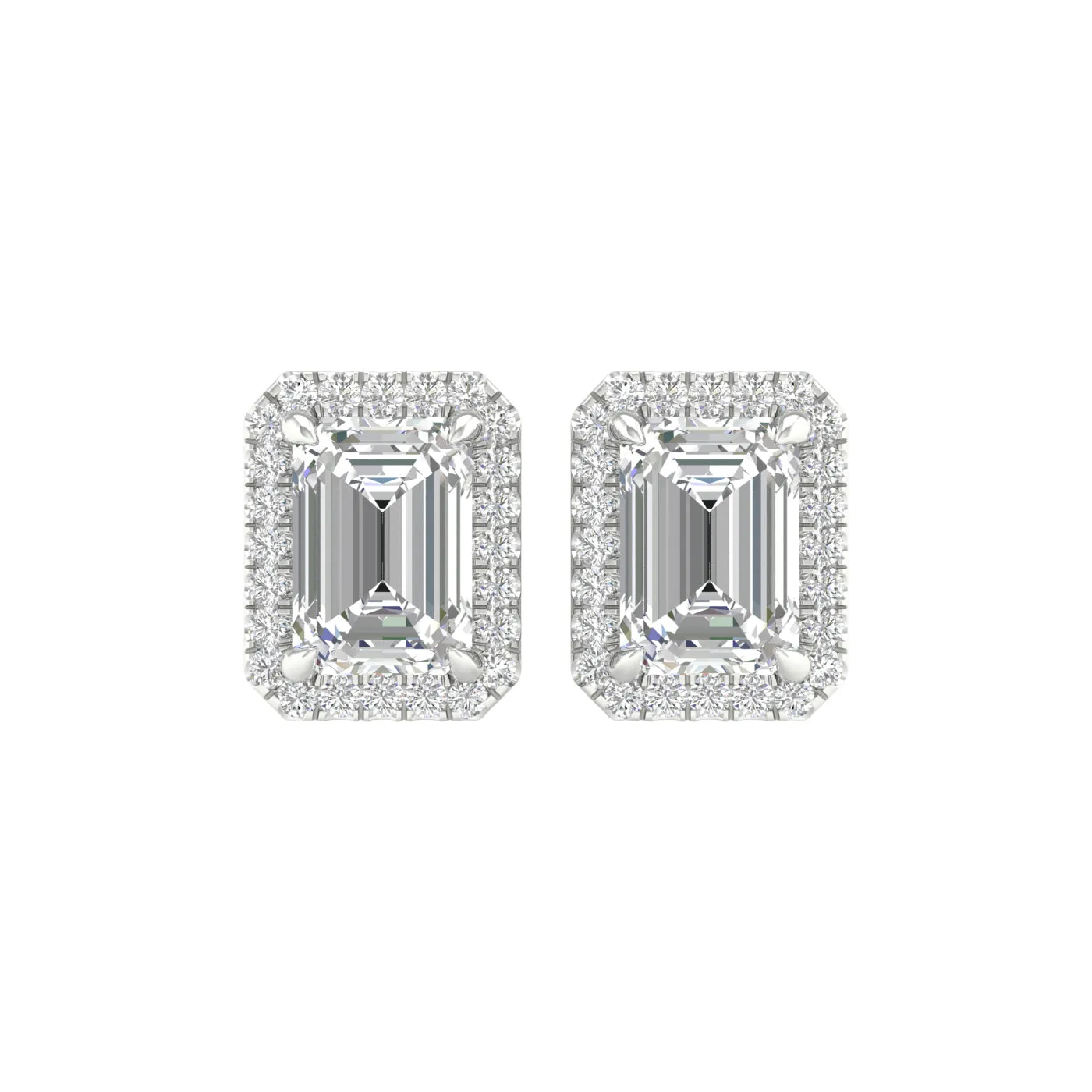 3.25 Carat Emerald Lab Grown Diamond 14K Gold Halo Stud Earrings