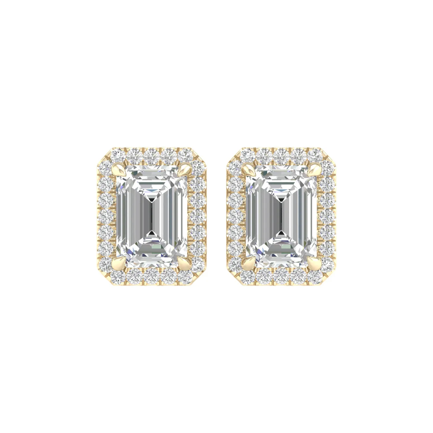 3.25 Carat Emerald Lab Grown Diamond 14K Gold Halo Stud Earrings