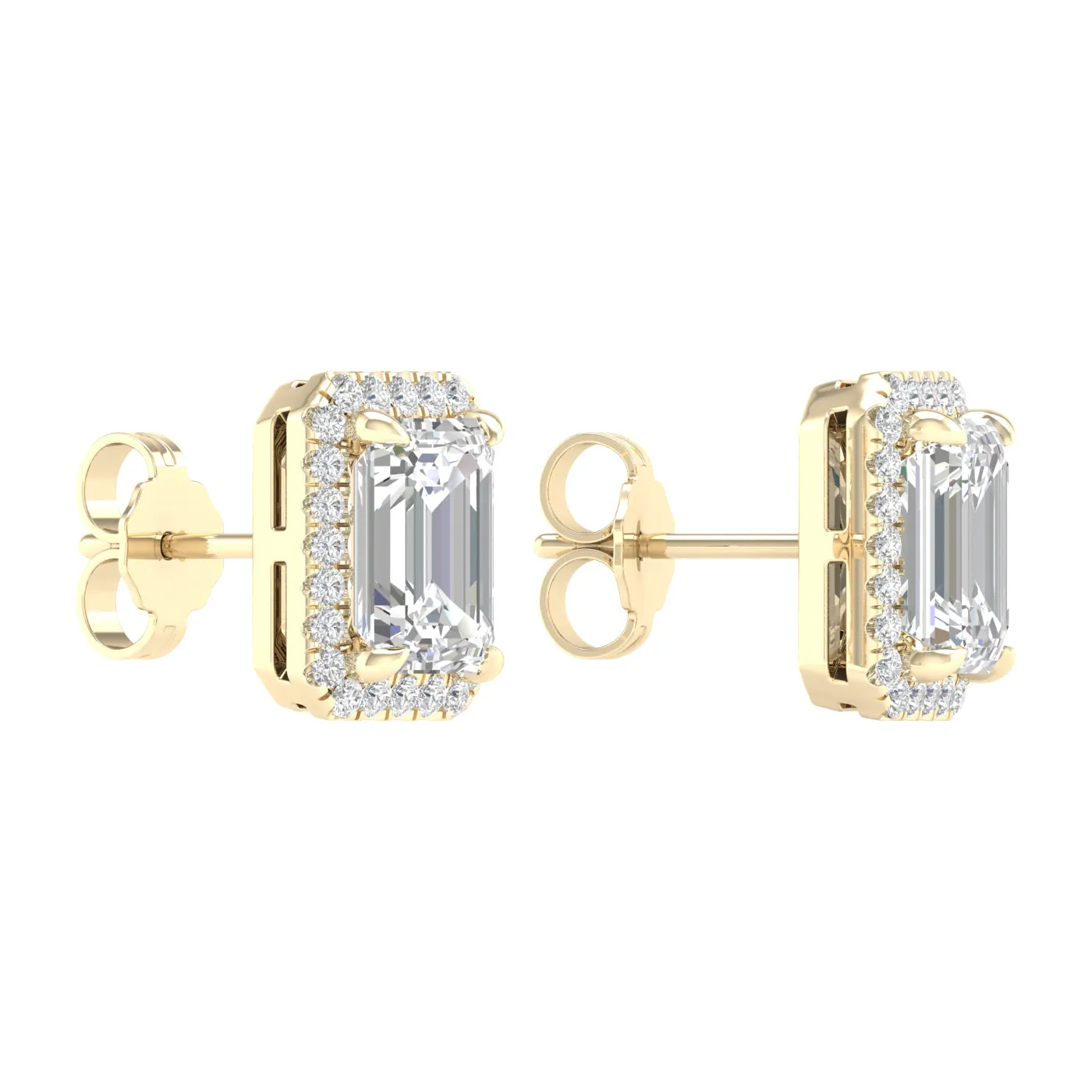 3.25 Carat Emerald Lab Grown Diamond 14K Gold Halo Stud Earrings