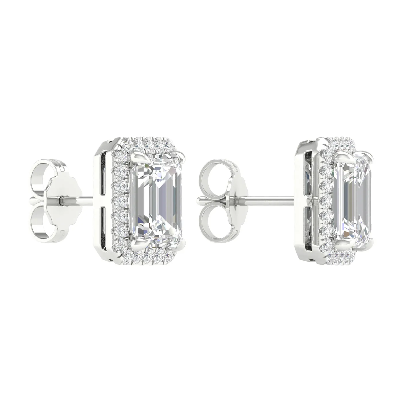 3.25 Carat Emerald Lab Grown Diamond 14K Gold Halo Stud Earrings