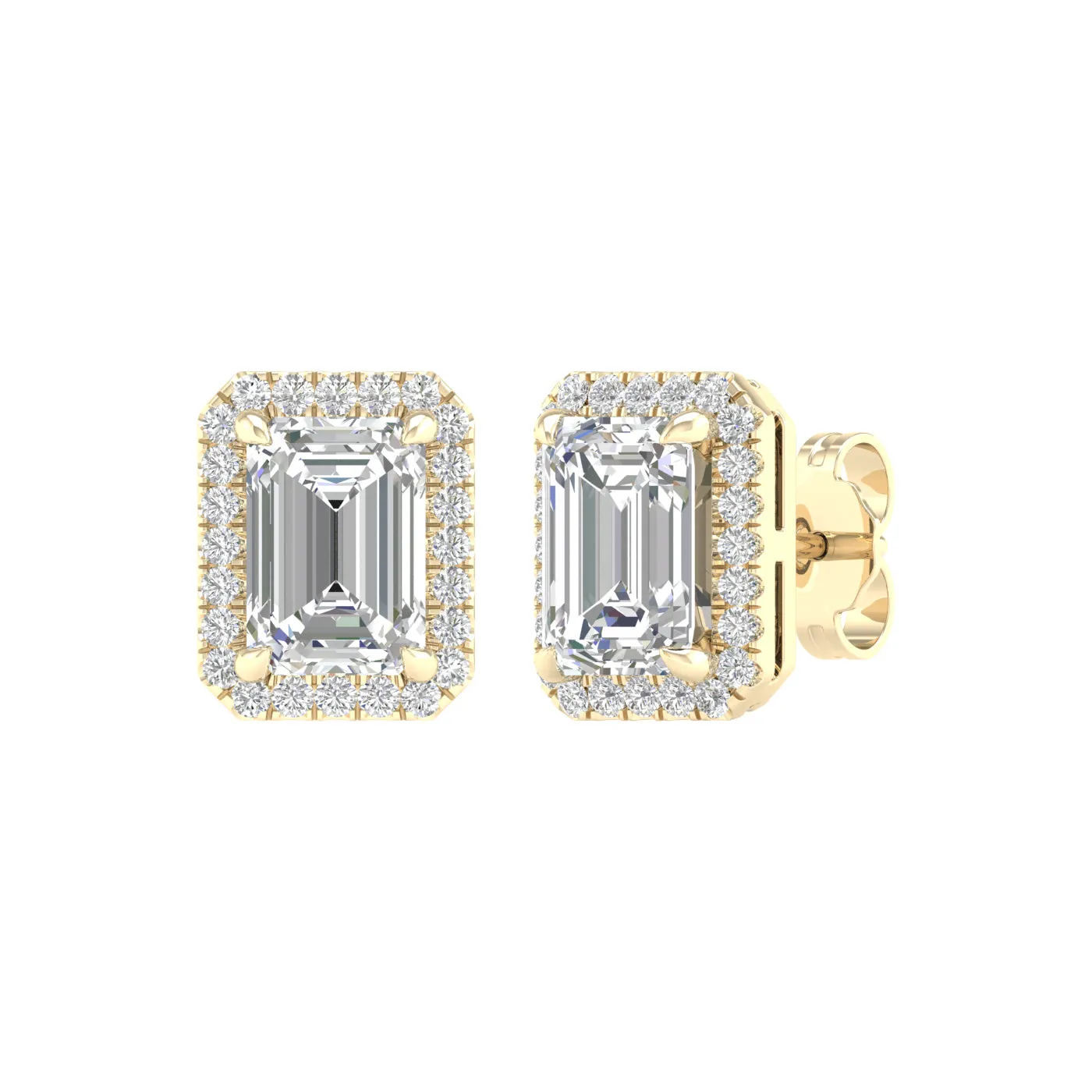 3.25 Carat Emerald Lab Grown Diamond 14K Gold Halo Stud Earrings