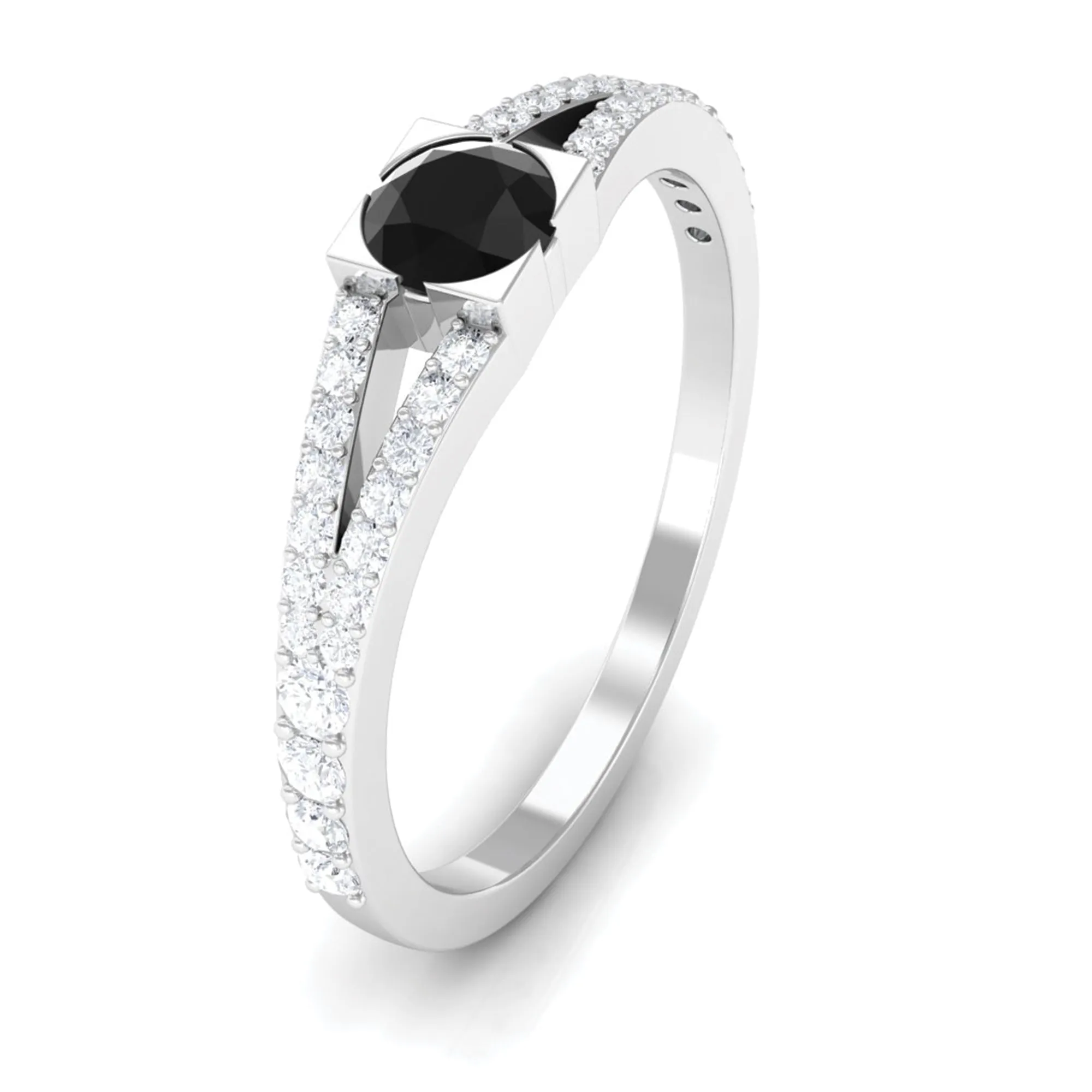 3/4 CT Minimal Black Diamond and Diamond Promise Ring with Split Shank