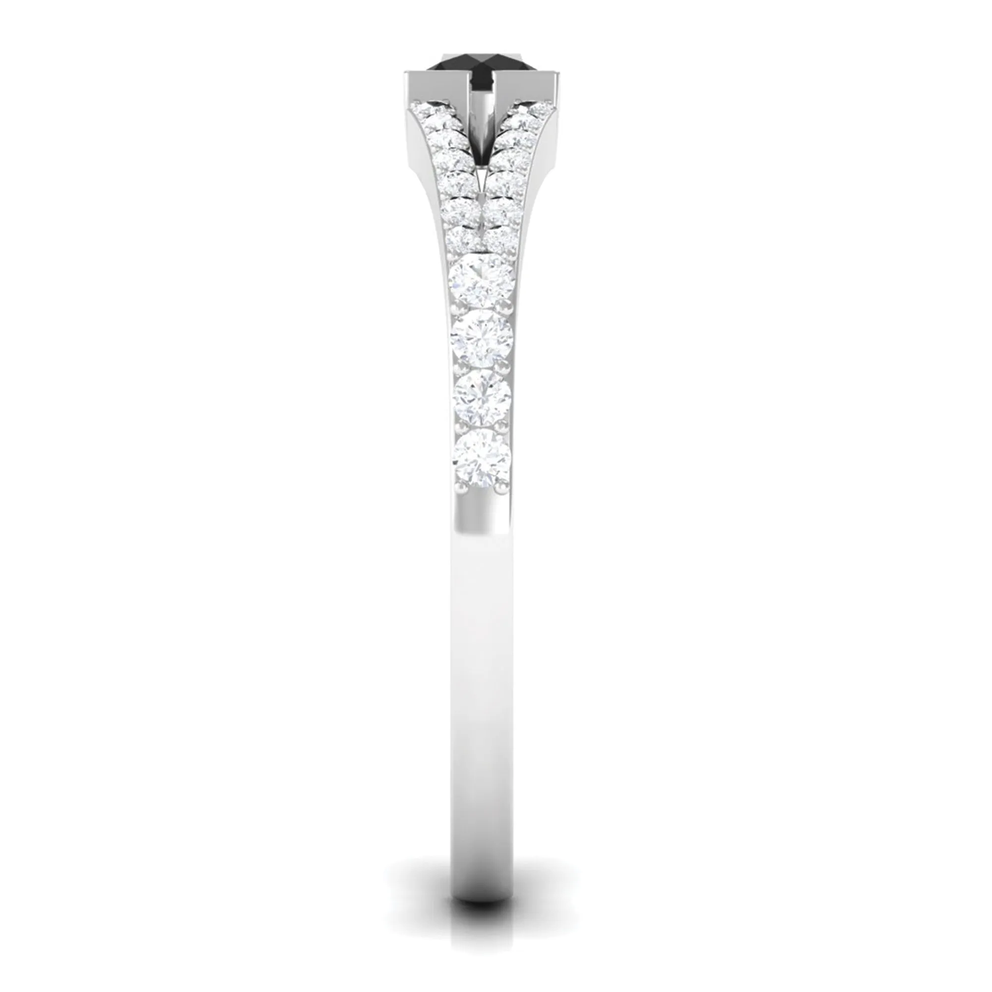 3/4 CT Minimal Black Diamond and Diamond Promise Ring with Split Shank