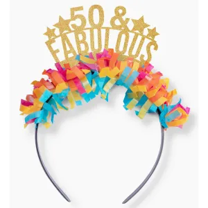 50 & Fabulous Birthday Tiara Headbands | Gold & Bright Colors