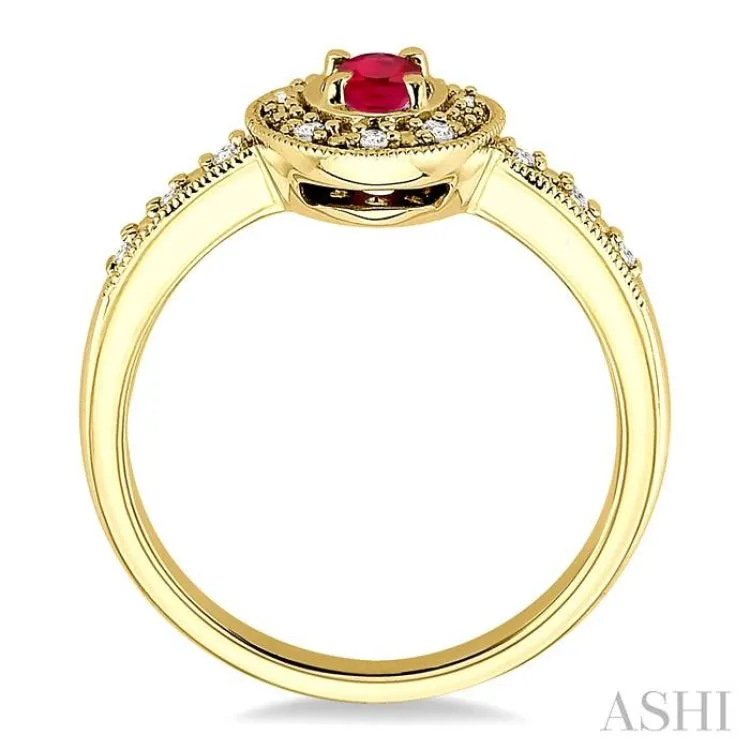 5x3 MM oval cut Ruby and 1/10 Ctw Single Cut Diamond Ring in 14K Yellow Gold.