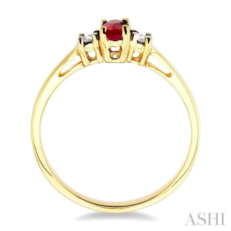 5x3 MM Oval Cut Ruby and 1/20 Ctw Round Cut Diamond Ring in 10K Yellow Gold