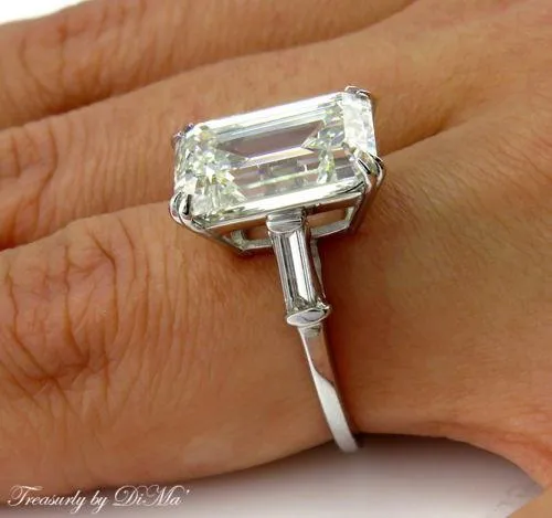 6.87CT ESTATE VINTAGE EMERALD CUT DIAMOND ENGAGEMENT WEDDING RING