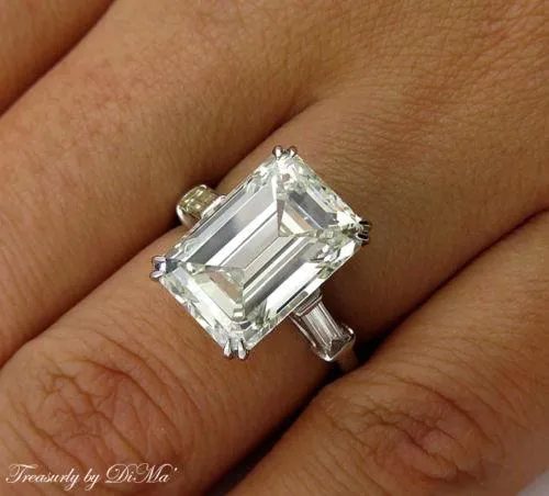 6.87CT ESTATE VINTAGE EMERALD CUT DIAMOND ENGAGEMENT WEDDING RING