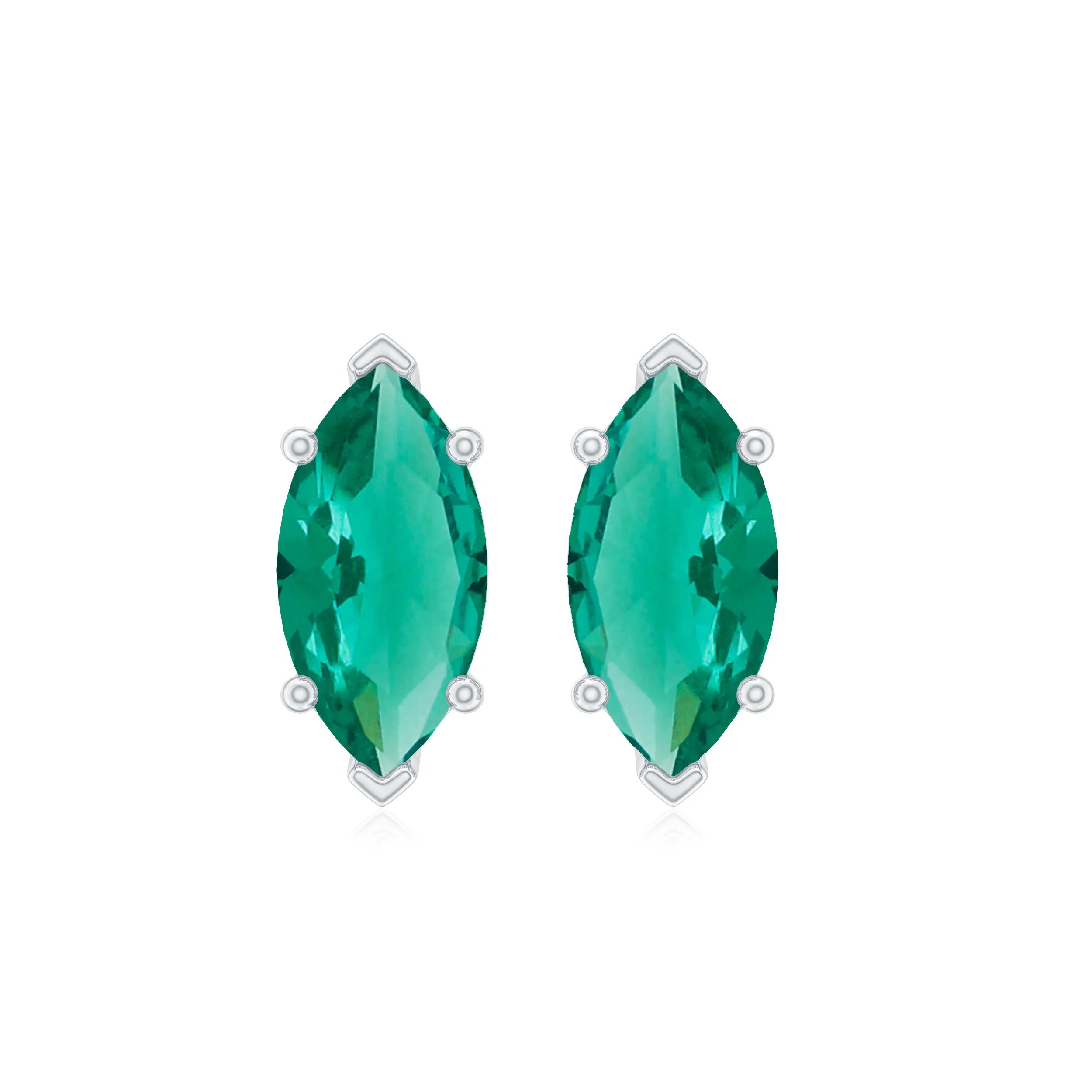 8X4 MM Marquise Cut Created Emerald Solitaire Stud Earring