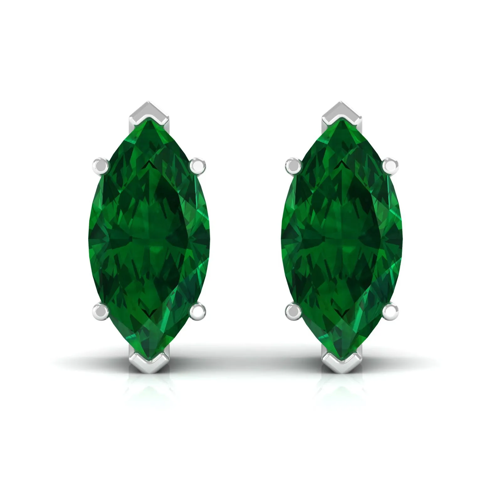 8X4 MM Marquise Cut Created Emerald Solitaire Stud Earring