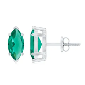 8X4 MM Marquise Cut Created Emerald Solitaire Stud Earring