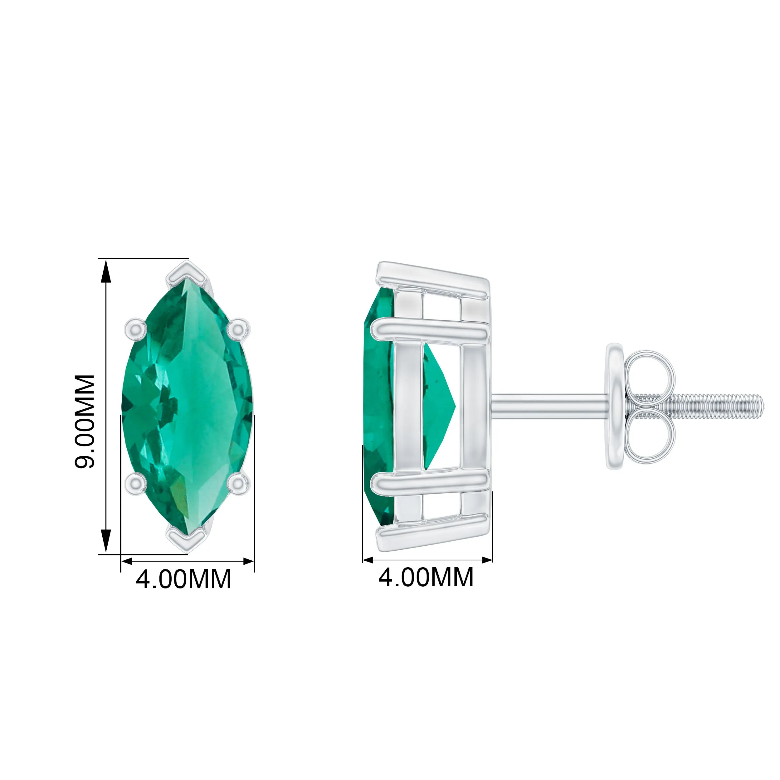 8X4 MM Marquise Cut Created Emerald Solitaire Stud Earring