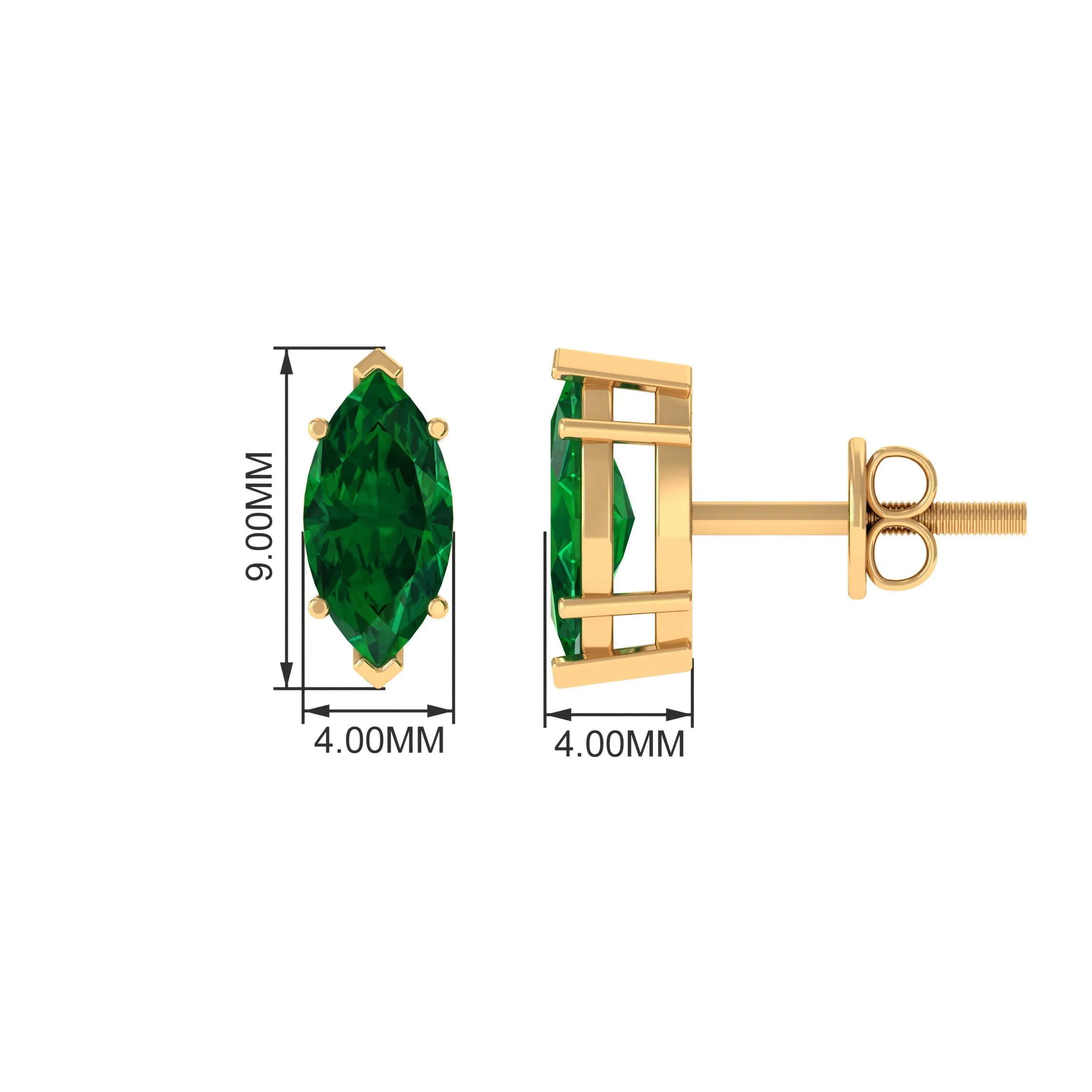 8X4 MM Marquise Cut Created Emerald Solitaire Stud Earring