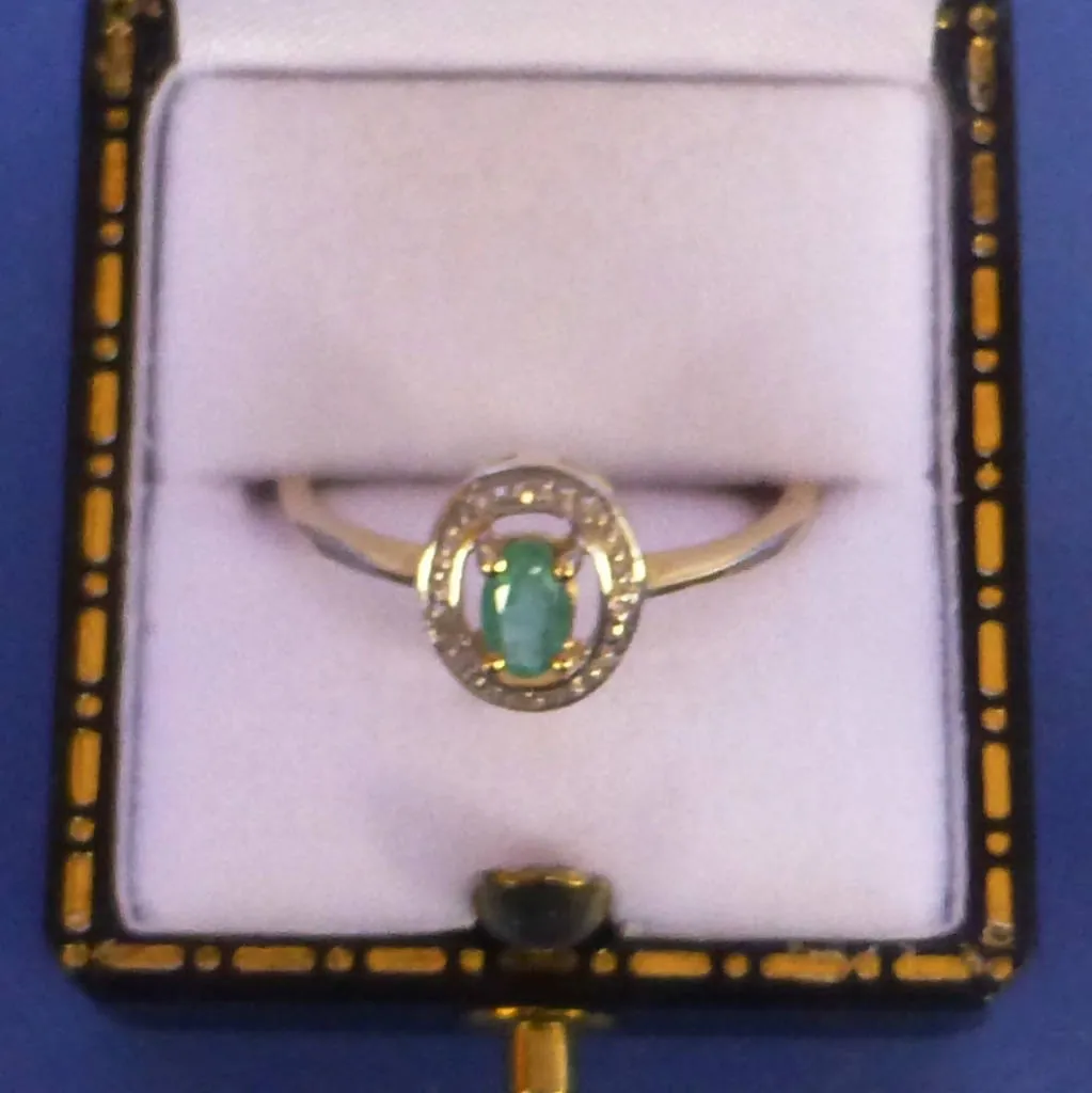 9ct Gold Emerald and Diamond Ring Size M  1/2