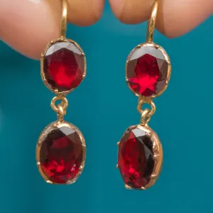 9ct Gold Georgian Flat-Cut Garnet Drop Earrings, 15ct Hooks