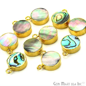 Abalone Round 12mm Gold Electroplated Single Bail Gemstone Connector (Pick Lot Size)