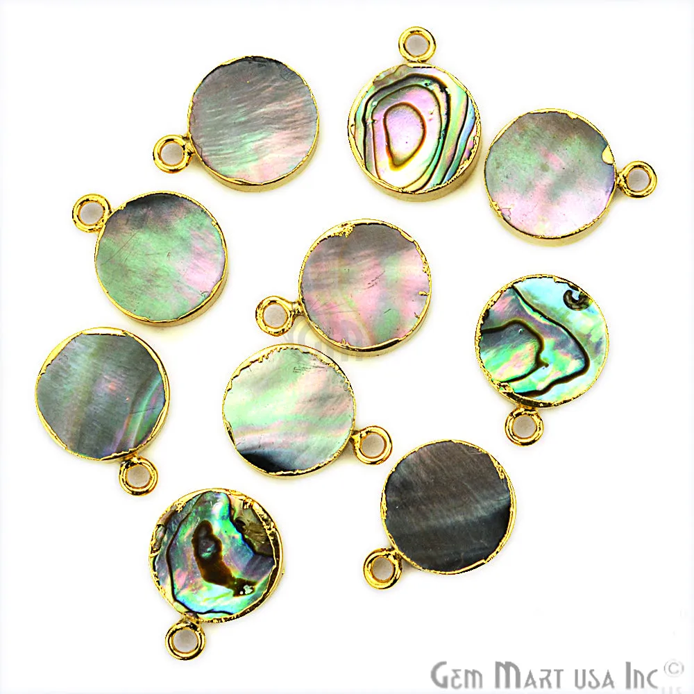 Abalone Round 12mm Gold Electroplated Single Bail Gemstone Connector (Pick Lot Size)