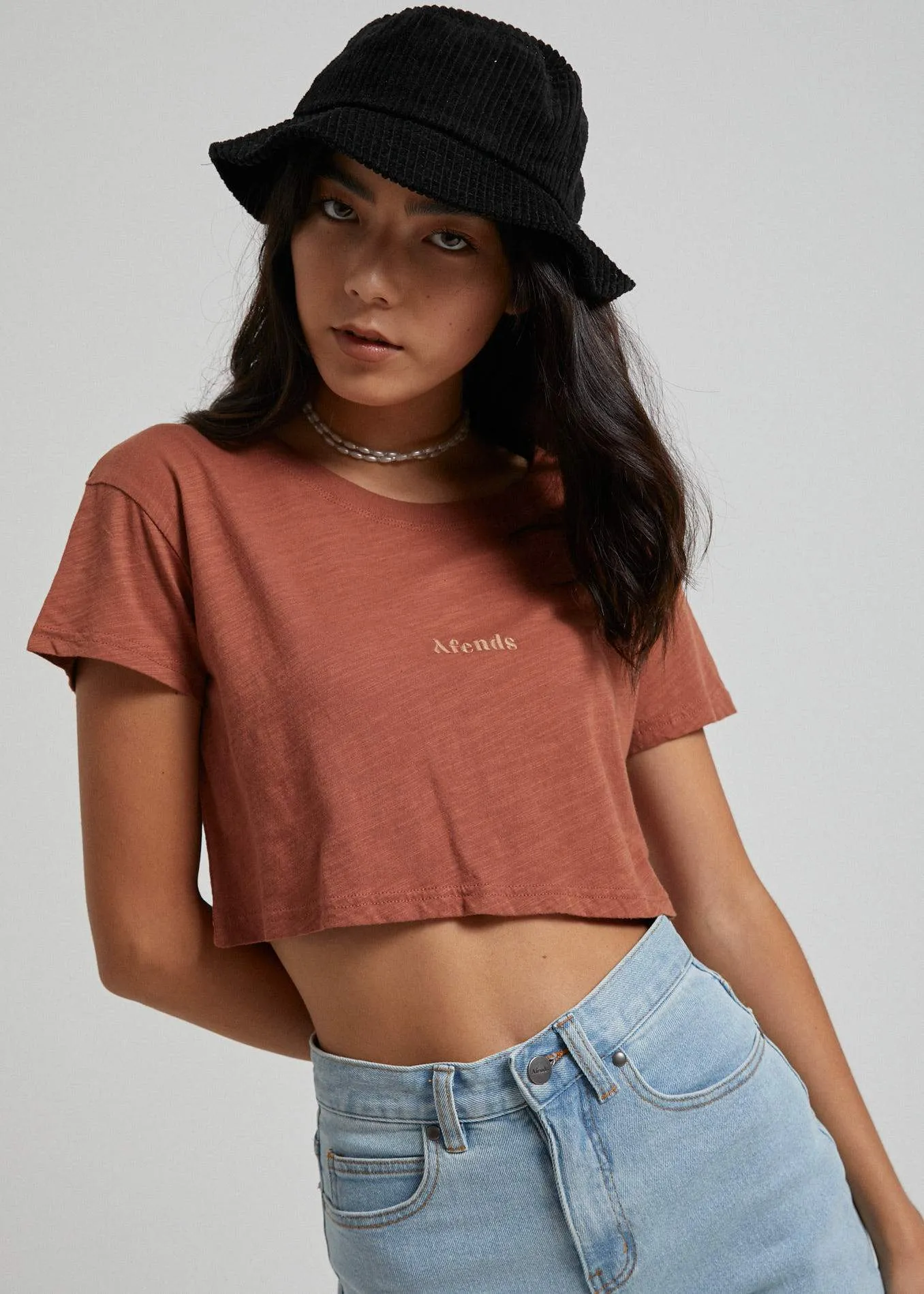 Afends Womens Donna - Wide Neck Cropped Tee - Tobacco