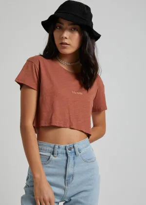 Afends Womens Donna - Wide Neck Cropped Tee - Tobacco