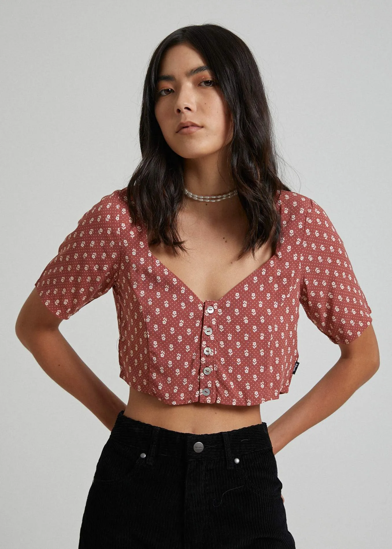 Afends Womens Tess - Polka Floral Top - Scarlet