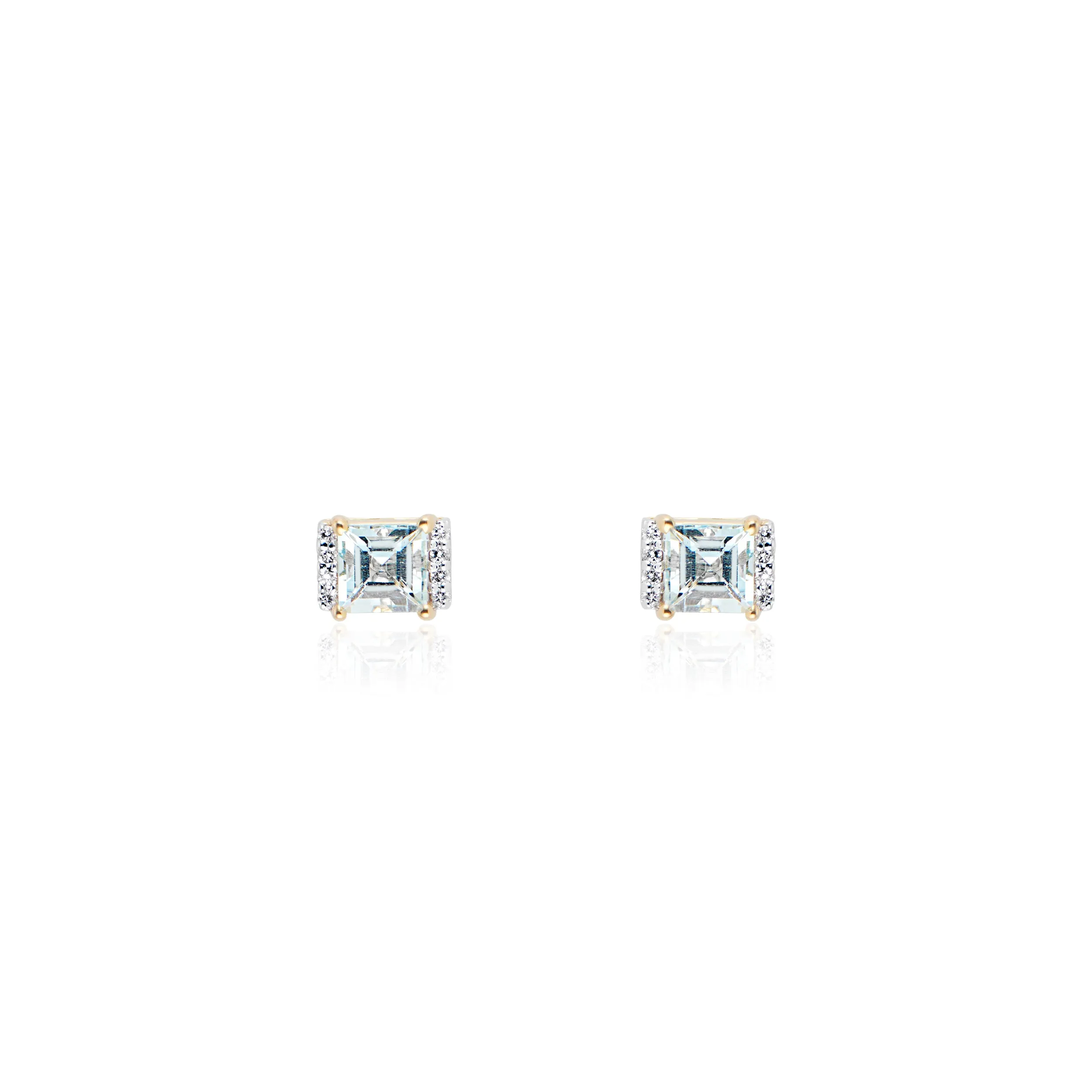 Afina, Aquamarine and Diamond Studs 14k Gold