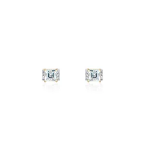 Afina, Aquamarine and Diamond Studs 14k Gold