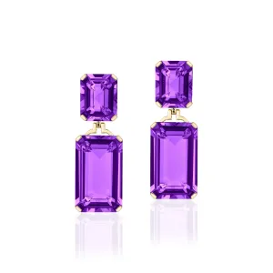 Amethyst Double Emerald-Cut Drop Earrings