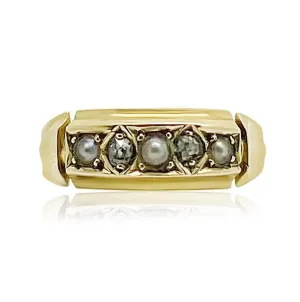 Antique Victorian 15ct Diamond Split Pearl 0.10ct Ring