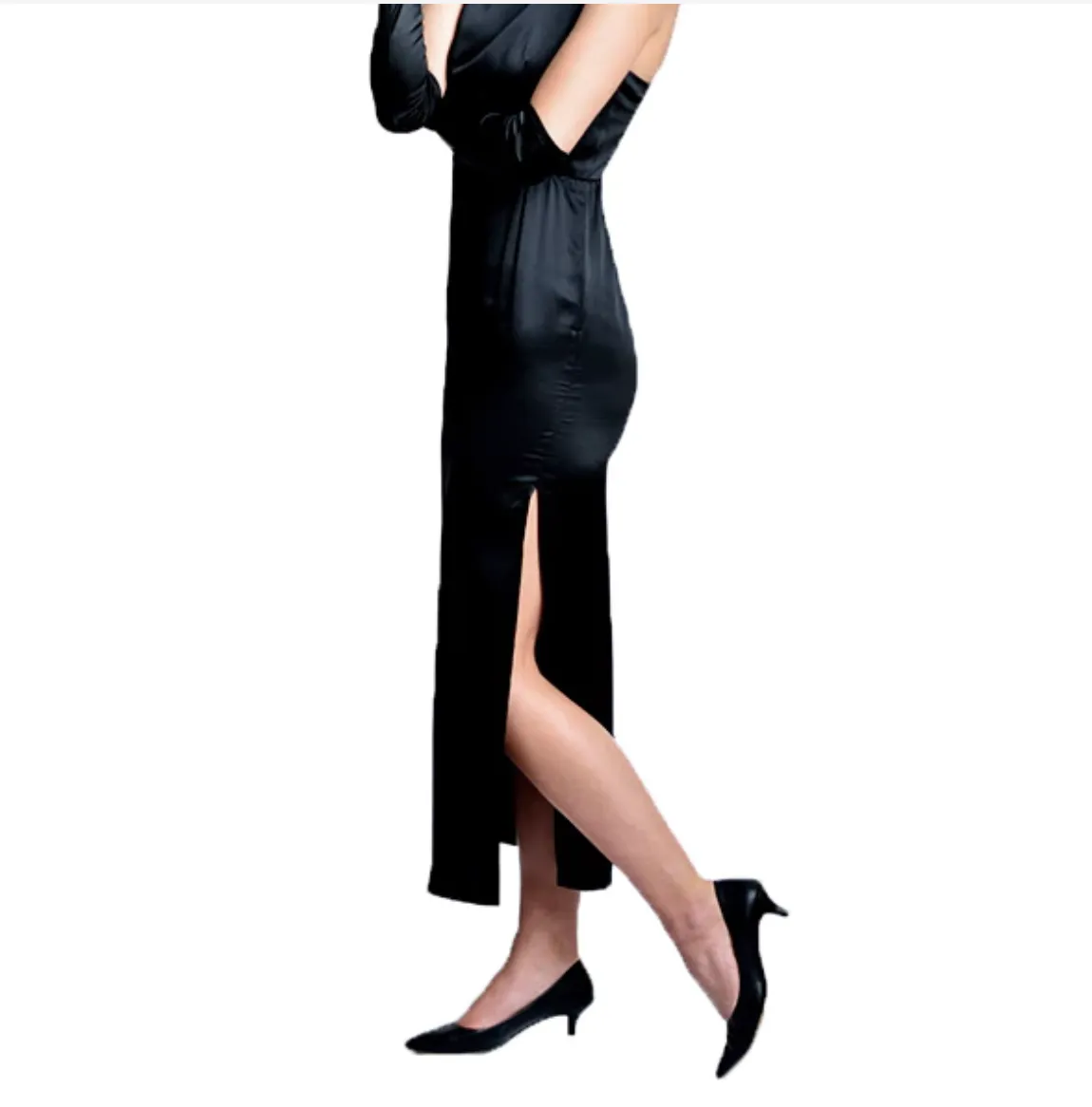 Audrey in a Bag- Premium Quality Iconic Holly Golightly Audrey Hepburn Complete Black Satin Dress Costume Set