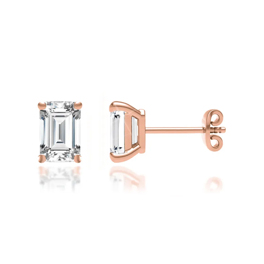 AVIANA - Emerald Lab Diamond 18k Rose Gold Emerald Stud Earrings