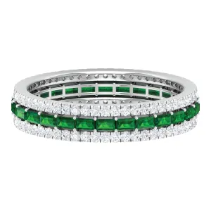 Baguette Cut Lab Grown Emerald and Moissanite Wedding Band