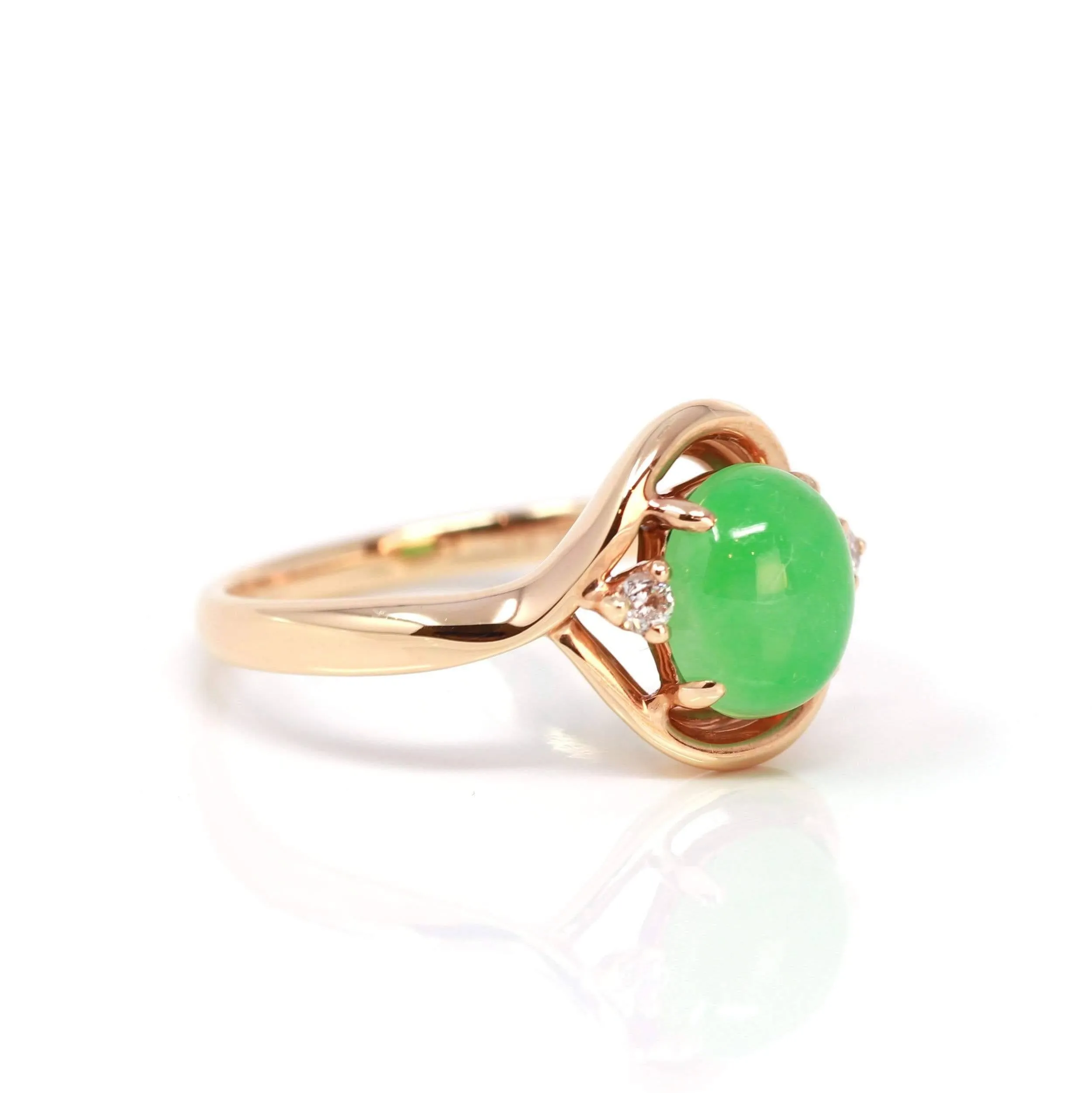 Baikalla™ "Irina" 18k Rose Gold Natural Imperial Jadeite Engagment Ring