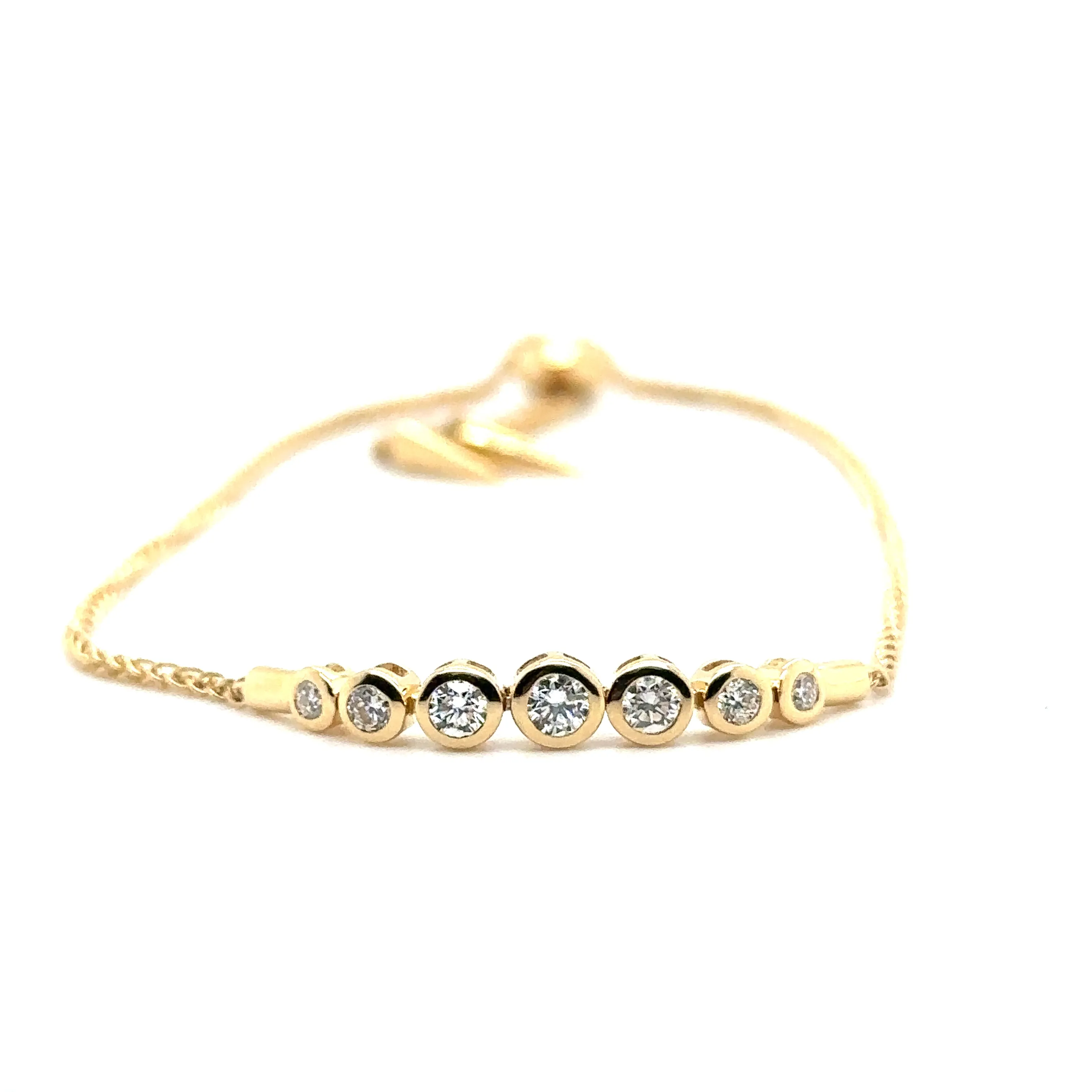 Bezel Set Diamond Yellow Gold Bolo Bracelet