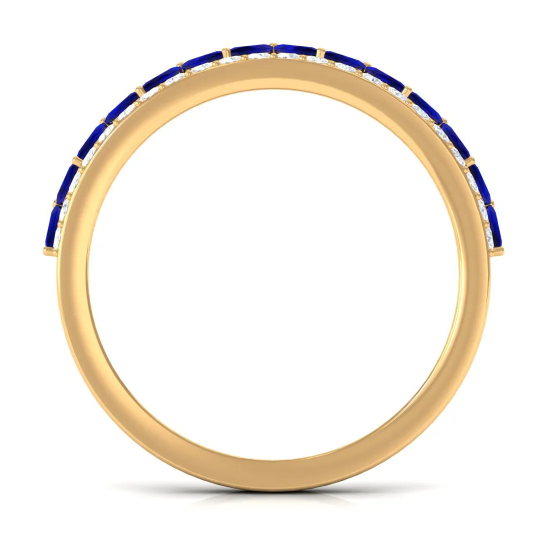 Blue Sapphire and Diamond Crown Style Half Eternity Ring