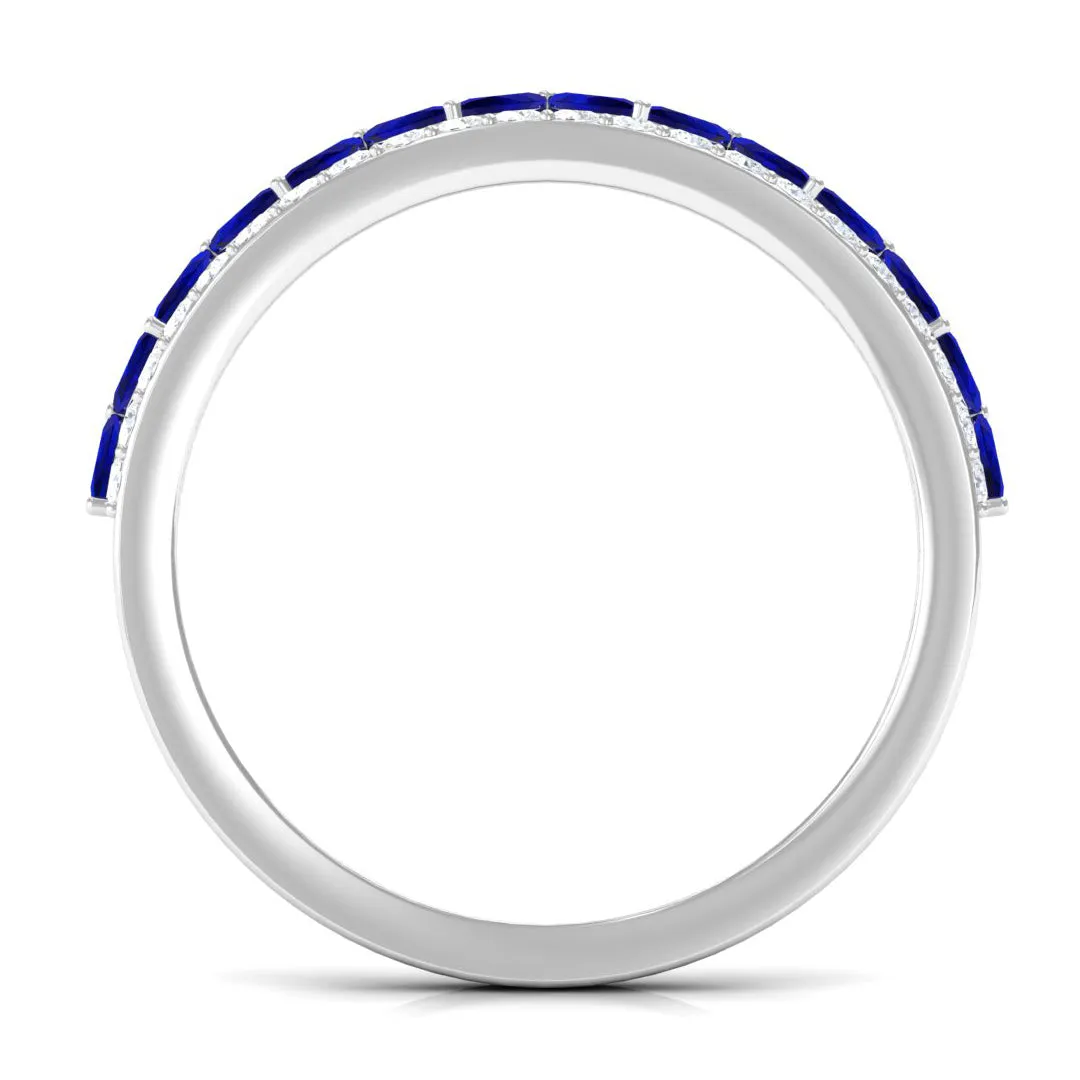 Blue Sapphire and Diamond Crown Style Half Eternity Ring