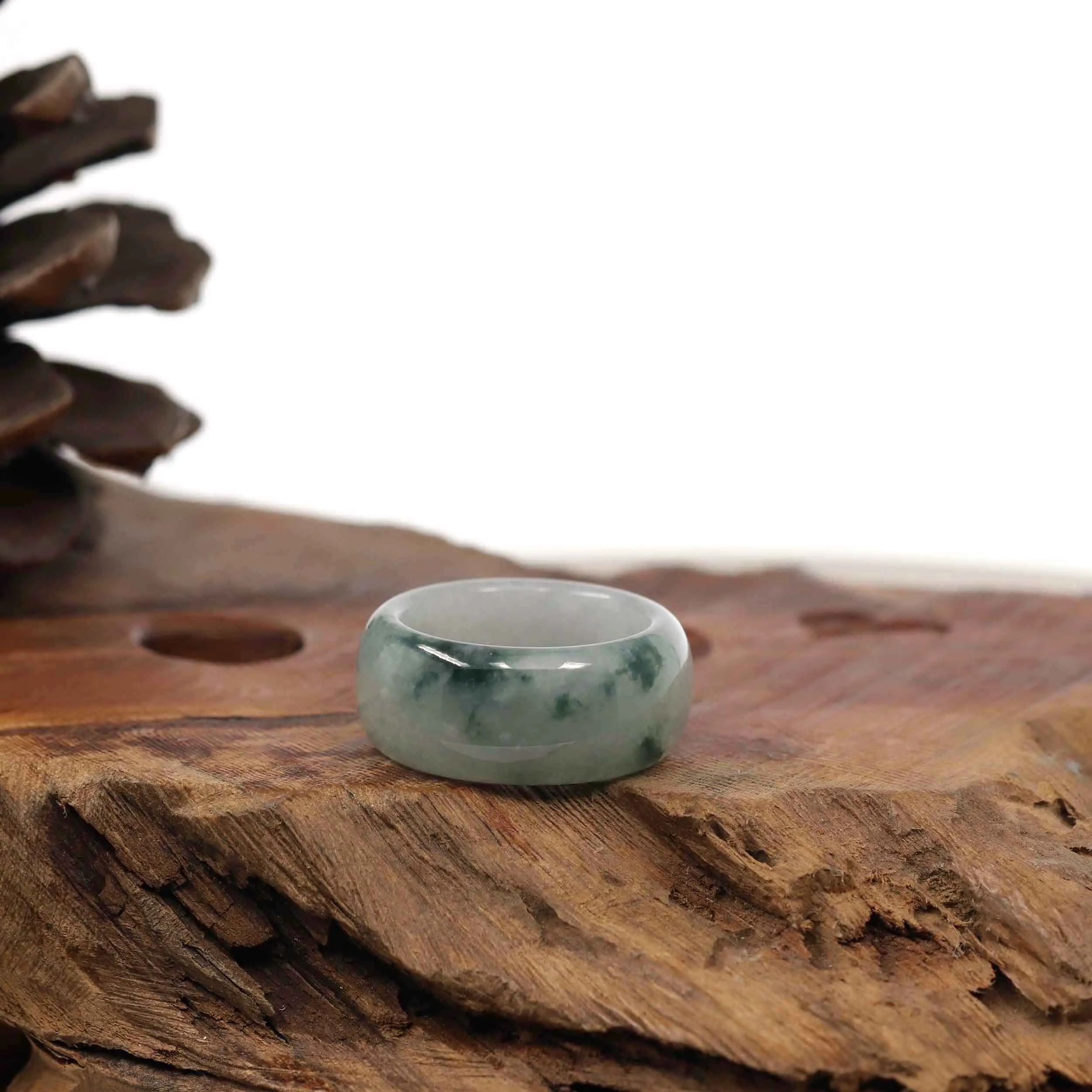 Burmese Ice Blue-green Jadeite Jade Men's Band Ring